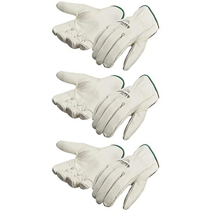 J. J. Keller & Associates, Inc. SAFEGEAR Cowhide Leather Work Gloves with Keystone Thumb - color: White (Pack of 3), size: Small (Pack of 3)