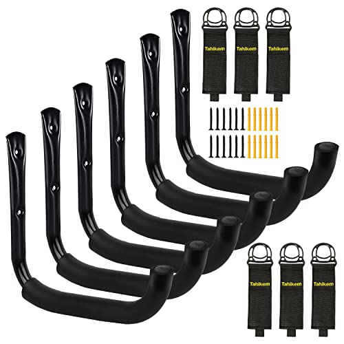 6 Set Garage Wall Mounts, 9 Large Wall J Hooks, Black - Heavy Duty Extension Cord Hangers for Ladders, Mowers, Cables - size: 9 Inch- 6 Set