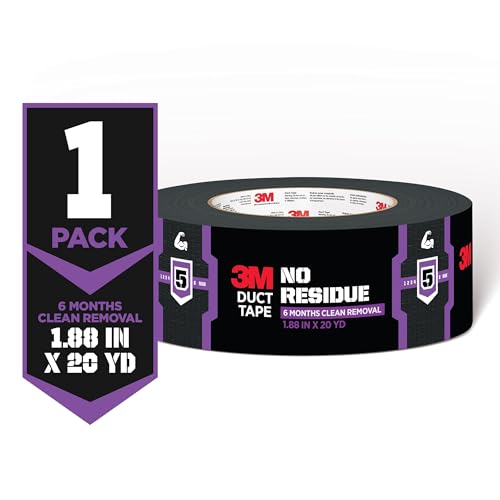 3M No Residue Duct Tape, 1.88 in x 20 yd, 1 Roll, Removes Without a Trace, Great for Bundling, Securing Cords, Tear by Hand Vertically and Horizontally, Ideal for Indoors and Outdoors (2420) - size: 1.88 inches x 20 yards, style: 1 Roll