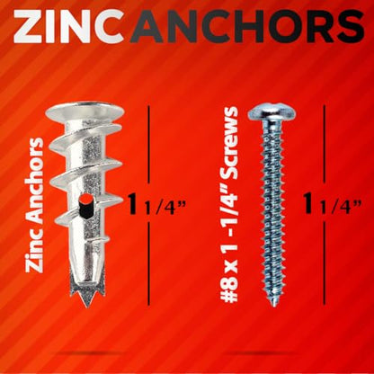 CrimsonMark 120Pcs Zinc Self Drilling Drywall Anchors and Screws kit #8 x 1-1/4”- Metal Wall Anchors for Drywall Heavy Duty, Holds Upto 50lbs – No Drill Hole Required with Dry Wall Screws and Anchors