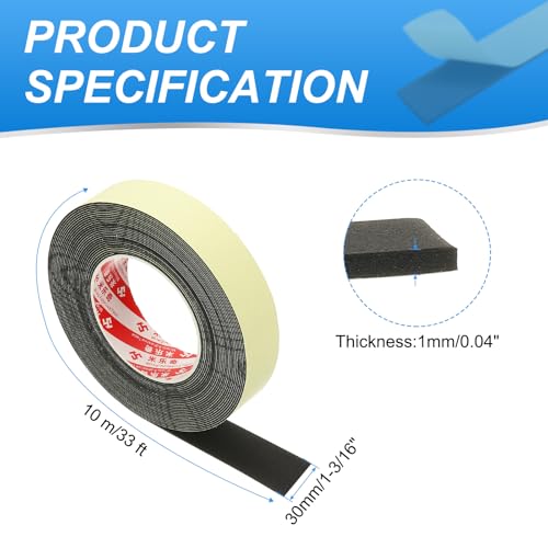 PATIKIL 1 3/16 Inch x 33 Ft Weather Stripping Door Seal Strip, 1mm Thick EVA Self Adhesive Foam Seal Tape for Door Window Insulation, Black - size: 1 3/16 Inch x 33 Ft