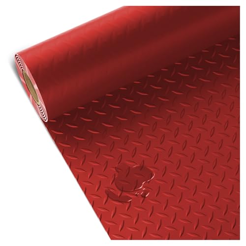 Industrial PVC Flooring Pad Roll with Diamond Grip, 4FT×9.8FT Non-Slip Heavy Duty Parking Mat, Waterproof Aug for Garage Shelves Workbenches & More,Red - color: Red