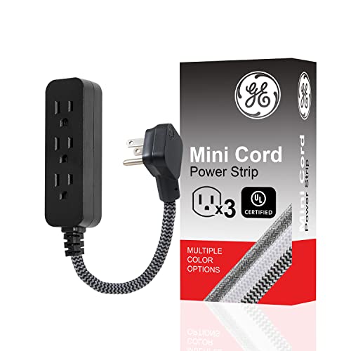 GE 3-Outlet Power Strip Mini Extension Cord with Multiple Outlets 5 Inch Braided Short Cord Extension Cord Grounded Flat Plug UL Listed Black 45191 - color: Black, size: 5 in | 1 Pack