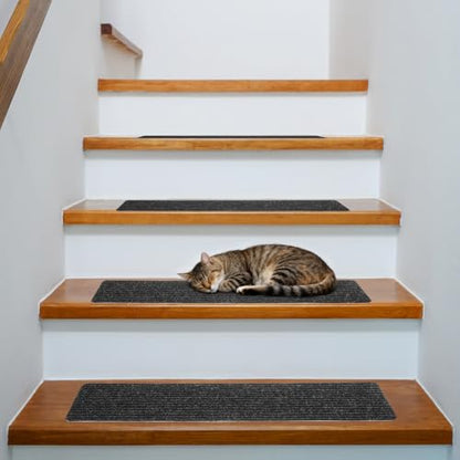 Homoyoyo 2Pcs Garage Stair Treads: Stair Treads Collection Indoor Skid Slip Resistant Skid Resistant Carpet Glue-Free Self-Adhesive Anti-Slip Mats Double Stripes for Repeated Use (Black,29X8X0.2inch) - color: Black
