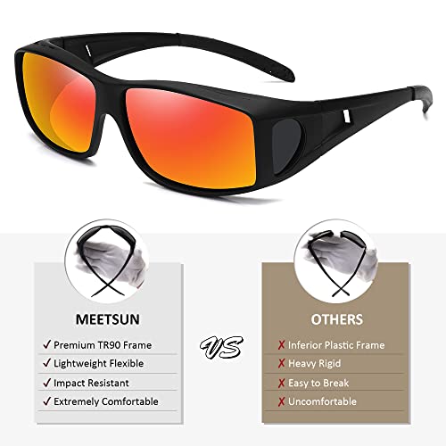 MEETSUN Fit Over Glasses Sunglasses for Men Women,Wrap Around Sunglasses Polarized UV400 Protection - color: (Z1)black Frame-red Mirror Lens