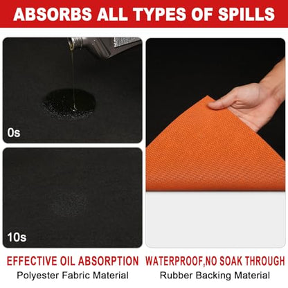 Golener Oil Spill Mat - Garage Floor Mat, Absorbent Oil Pad, Premium Maintenance Mat, Waterproof, Contain Liquid, Protect Floor from Spill & Stain, Reusable, Washable, Durable, 36”x59”, Black/Orange - size: 3' x 4'11" (Rectangular)