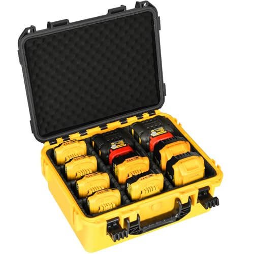 Case for Dewalt 20V Max Battery: Large Waterproof Hard Cases for Dewalt 20V/12V/60V Batteries & Chargers, Organizer Storage Box with 9 Dividers for Milwaukee 1.5/2.0/4.0/5.0/6.0/9.0/12.0Ah (Case Only) - color: Large