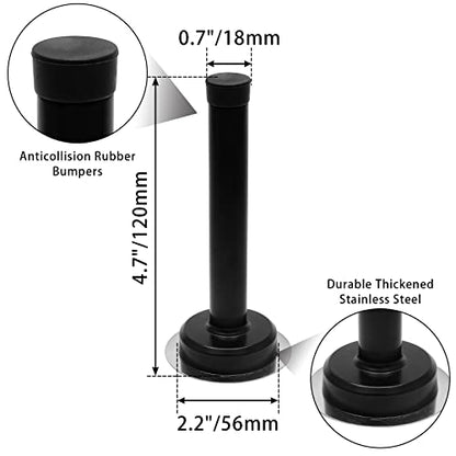 1pc 5 Inch Door Stops, Self Adhesive Long Door Stopper, Stainless Steel Sound Dampening Door Stop, Wall Mount Screw Doorstop with Rubber Bumper (Black) - size: 5 Inch-Black