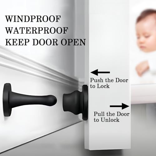 Rubber Door Stopper Self Adhesive,No Magnetic Door Stop,Wall Protector Door Holder,No Need to Drill Door Catch (2, Black)