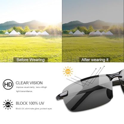YIMI Polarized Photochromic Driving z87 Sunglasses For Men Women Day and Night safety glasses - color: Black Frame /Deep Black Lens