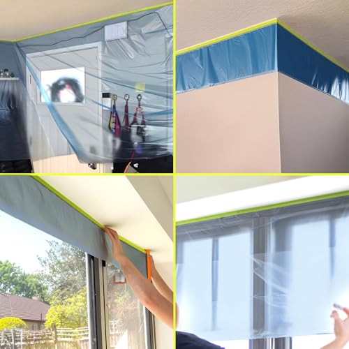 Tangibay Pre-Taped Masking Film for Painting - 44" x 66' Painters Plastic Sheeting with Automotive Paint Tape and Drape for Covering Cars, Walls, Windows and Furniture Protection (6 Rolls) - size: 6 Rolls: 44"
