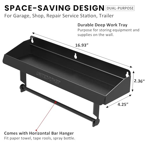 UNITEDPOWER Hand Tool Tray with Paper Holder, 2-in-1 Wall Mount Hardware Small Tools Rack, Storage Organizer for Workshop, Shed, Garage, Holds 40 lbs