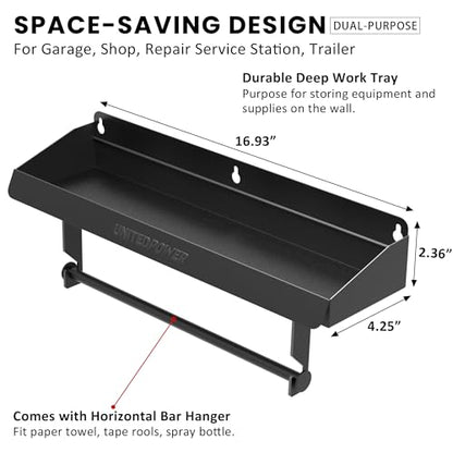 UNITEDPOWER Hand Tool Tray with Paper Holder, 2-in-1 Wall Mount Hardware Small Tools Rack, Storage Organizer for Workshop, Shed, Garage, Holds 40 lbs