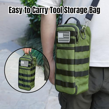 13 Inch Portable Small Tool Bag, Heavy Duty Tool Hand Bag with Shoulder Strap and D-ring Clip, Tactical Tool Bag, Tool Pouch Organizer for Electricians, Carpenters, HVAC Technicians (Army Green) - color: Army Green