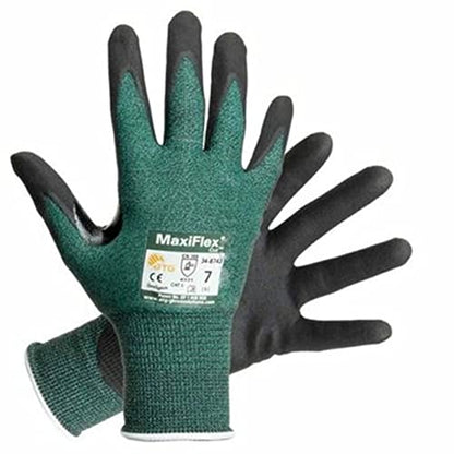 MaxiFlex Cut 34-8743 Cut Resistant Nitrile Coated Work Gloves with Green Knit Shell and Premium Nitrile Coated - size: Large