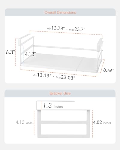 Under Shelf Storage Basket, 2 Pack Hanging Baskets Under Cabinet Shelf Organizer, Expandable Add-On Space Saver Pantry Kitchen Bookshelf Cupboard Slide-in White Heavy-Duty Wider Size - size: 13.19-23.03" W × 8.66" D × 6.30" H