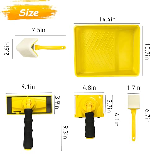 Paint Edger Tool Kit, 9 Inch Paint Pad Set, 7 PCS Paint Edger with Trim, Touch-Up Pad,Corner Wall and Ceiling Pad Painter,360° Rotation Handle Paint Edger Trimmer with Refill Pads