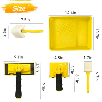 Paint Edger Tool Kit, 9 Inch Paint Pad Set, 7 PCS Paint Edger with Trim, Touch-Up Pad,Corner Wall and Ceiling Pad Painter,360° Rotation Handle Paint Edger Trimmer with Refill Pads