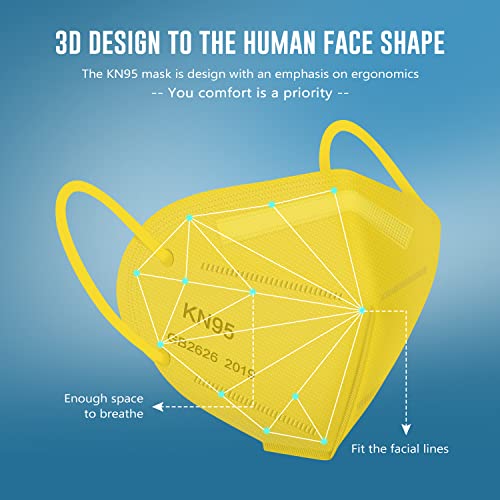WWDOLL KN95 Face Mask 50 Pack, 5-Layers Breathable KN95 Masks, Yellow - color: Yellow