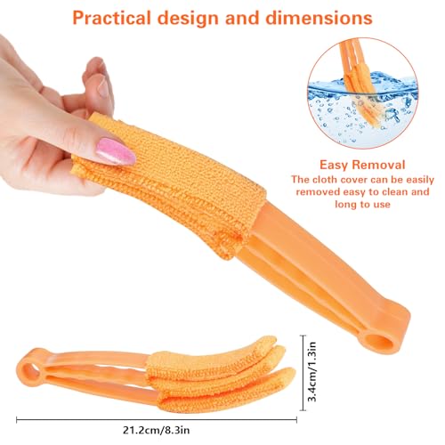 4Pcs Window Venetian Blind Cleaner Duster Tool,Feather Blind Duster for Cleaning,Washable 7 Finger Dusters Brush Dusting Cleaner Tool for Window Shutters Air Conditioner Vinyl Wood Blinds + 4 Cover - color: 4pcs - Orange