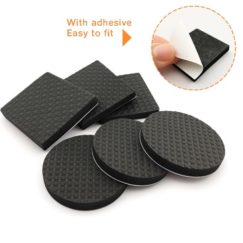 30 Pcs Non Slip Furniture Pads, Rubber Feet for Furniture Leg Floor Protectors Sliders for Hardwood Floors(1.38", Round, Square)