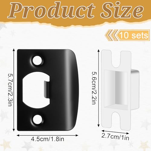 10 Pcs Door Strike Plate, Black Stainless Steel Door Lock Strike Plate Standard Doors Latch Restorer Reinforcement Kit Includes Buckle Box and Screws for Home, Office (2.3 x 1.8 Inch)