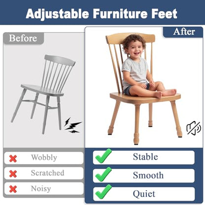 1/4” Thread Leveling Feet, 12 PCS Adjustable Furniture Levelers for Uneven Floors, Heavy Duty Screw-in Table Leg Levelers with Felt Pads, for Table, Cabinets, Chairs, Stool Legs