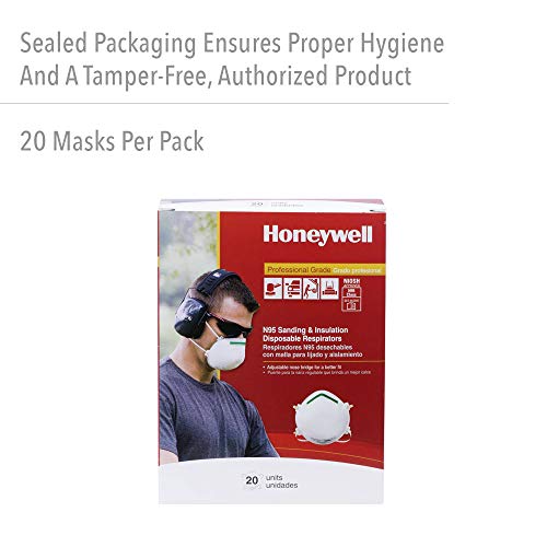 Honeywell NIOSH-Approved N95 Respirator Mask for Airborne Particulates, 20-Pack (RWS-54003)