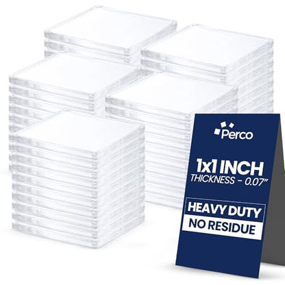 Perco Double Sided Tape Squares, Clear Nano Tape, 50 1"x1" Pre-Cut Mounting Squares – Removable Adhesive for Light to Medium Items, Wall, Posters, Photos, Crafts, Scrapbooking, Office, Classroom, DIY - size: 1x1 inches