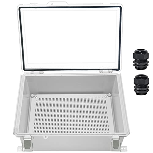 Zulkit Junction Box IP67 Waterproof Electrical Box Hinged Clear Cover Stainless Steel Latch Plastic Enclosure for Project w Mounting Plate Wall Bracket and 2 Cable Gland 13.8"x9.8"x5.9"/350x250x150mm - color: Clear Cover, size: 13.8"x9.8"x5.9"