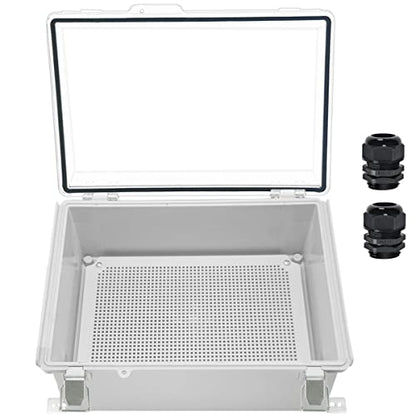 Zulkit Junction Box IP67 Waterproof Electrical Box Hinged Clear Cover Stainless Steel Latch Plastic Enclosure for Project w Mounting Plate Wall Bracket and 2 Cable Gland 13.8"x9.8"x5.9"/350x250x150mm - color: Clear Cover, size: 13.8"x9.8"x5.9"