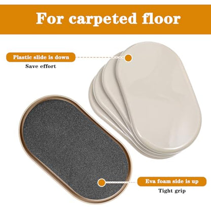 16pcs Oval Furniture Sliders, 6" x 3-1/2" Heavy-Duty Reusable Movers for Carpet & Hardwood Floors - Effortlessly Move & Protect Sofas, Tables, Cabinets