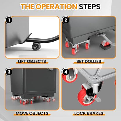 Upgrade Large Furniture Dolly, 3474 lbs Load Capacity-Furniture Lifter with 5 Wheels, Carbon Steel Panel Furniture Movers, Locking 360° Swivel Rubber Casters, Heavy Duty Furniture Sliders (6.9x6.5 in) - color: Silver Panel