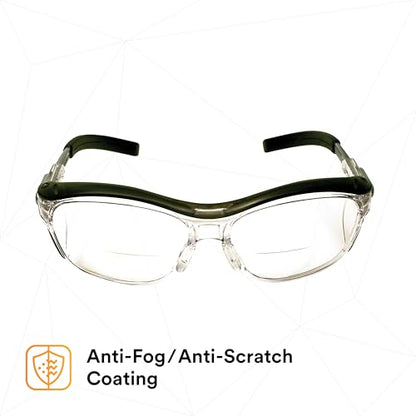 3M Safety Glasses with Readers, Nuvo Readers, +2.0 Diopter, Pack of 1, ANSI Z87, Clear Lens, Gray Frame, Soft Nose Bridge, Side Shields - color: Clear Lens (+2.0), Gray Frame, size: +2.0 Diopter