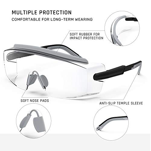 Anti Fog Safety Glasses Safety Goggles Over Glasses Protective Glasses with Anti Scratch Lenses Adjustable - color: Grey