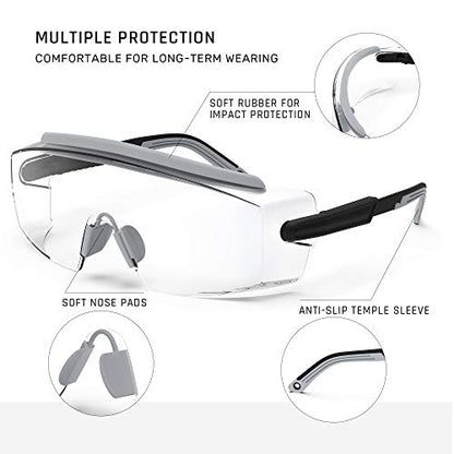Anti Fog Safety Glasses Safety Goggles Over Glasses Protective Glasses with Anti Scratch Lenses Adjustable - color: Grey