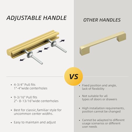 Goldenwarm 6 Pack 1" to 4"(25-102 mm) Hole Distance Gold Adjustable Drawer Pulls Gold Cabinet Handles for Kitchen Hardware - color: Matte Gold, size: 1 in to 4 in (25-102 mm)