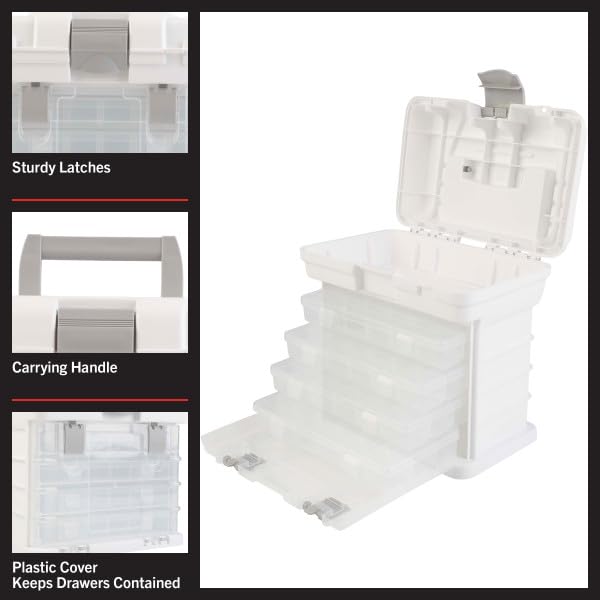 Portable Tool Box - Small Parts Organizer with Drawers and Customizable Compartments for Hardware, Fishing Tackle, Beads or Crafts by Stalwart (White)