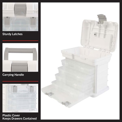 Portable Tool Box - Small Parts Organizer with Drawers and Customizable Compartments for Hardware, Fishing Tackle, Beads or Crafts by Stalwart (White)