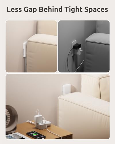 NUTICT 8FT Extension Cord with Ultra-Thin Outlet Cover, Flat Plug Power Strip with 3 Outlets & 3 USB-C & 1 USB-A Port, Wall Mountable, Hide Bulky and Messy Cords Behind Furniture Tight Spaces, White - size: 8FT