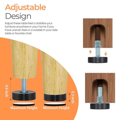 NEWBYTEK 24 Pack M6 Thread Adjustable Furniture Levelers with Self-Adhesive Felt Pads – 1" Leveling Feet & Floor Protectors for Chairs, Tables on Hardwood Floors