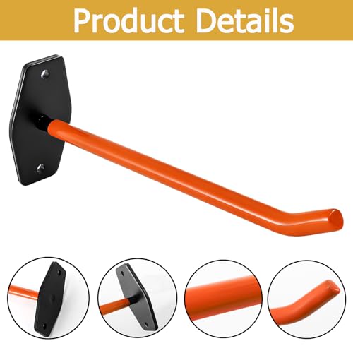 Frcctre 4 Pack Heavy Duty Garage Hooks, 10 Inch Wall Mount Utility Carbon Steel Garage Storage Hooks Tool Organizer Hanger for Car Tires, Ladders, Chairs, Ropes and Garden Tools-Max Load 88 lbs