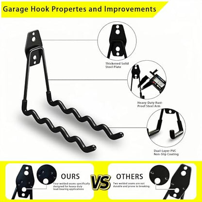 4 Pack Garage Hooks Heavy Duty with Anti-Slip Coating, Steel Utility Wave Hooks for Hanging Ropes, Bikes, Garden Tools, Hoses and More (Black) - color: Black