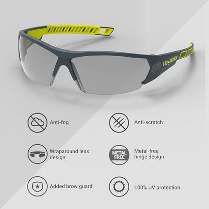 HexArmor MX250 Grey 23% tinted safety glasses for men and women | Anti-fog | Scratch resistant wrap around lenses | Adjustable side arms | Certified ANSI Z87 | 100% UV protected eyewear - color: Grey 23% / Trushield