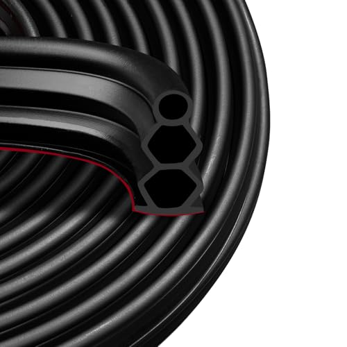 40 Feet Self-Adhesive Rubber Weather Stripping Fits Big Gaps, Extra Thick Rubber Door Weather Stripping Door Seal Strip for Door Frame Door Insulation Strip Waterproof(Black) - color: Black, size: 40Ft