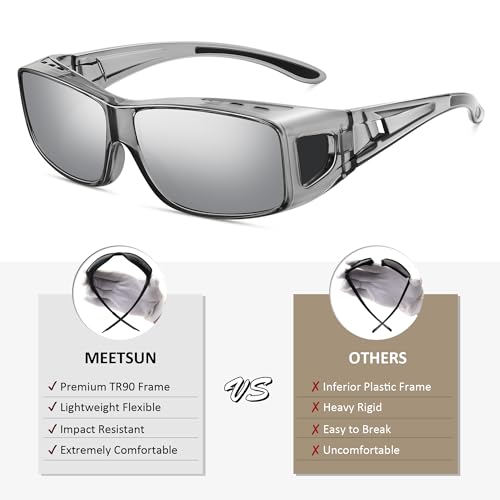 MEETSUN Fit Over Glasses Sunglasses for Men Women,Wrap Around Sunglasses Polarized UV400 Protection - color: A1-clear Gray Frame-silver Mirror Lens