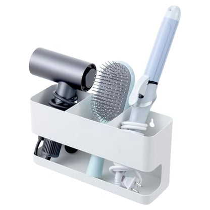 MyGift Hair Tool Organizer, 3-in-1 Metal Hair Dryer Holder, Wall Mounted Blow Dryer Holder, White Bathroom Organizer for Curling Irons, Hair Straighteners, Hair Brush Holder and Hot Tools - color: White