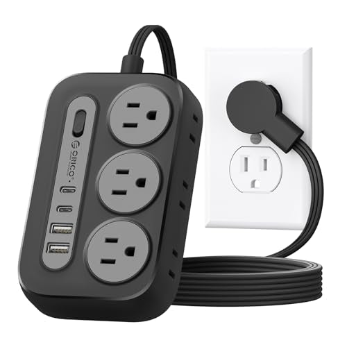 ORICO Surge Protector Power Strip, Multiple Outlets Extension Cord with 6 AC Outlets 2 USB-A and 2 USB-C Ports, 5 ft Flat Plug Power Strip, Mountable Outlet Extender for Dorm/Office/Home- OG - color: Black, size: 5ft