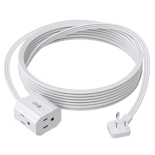Extension Cord 15ft SUPERDANNY Mini Power Strip Ultra Right Angled Flat Plug for Tight Spaces,Indoor Extension with 3 Outlets,for Office Home Appliances,Non Surge Protector for Travel Cruise,White - color: White, size: 15 FT, style: Extension Cord