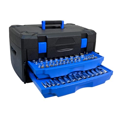 Mechanics Tool Set, 266-Piece General Tool Box with Drawer, Professional Hand Tool Kit for Home Repair & Automotive Maintenance, Durable Storage Case, Blue